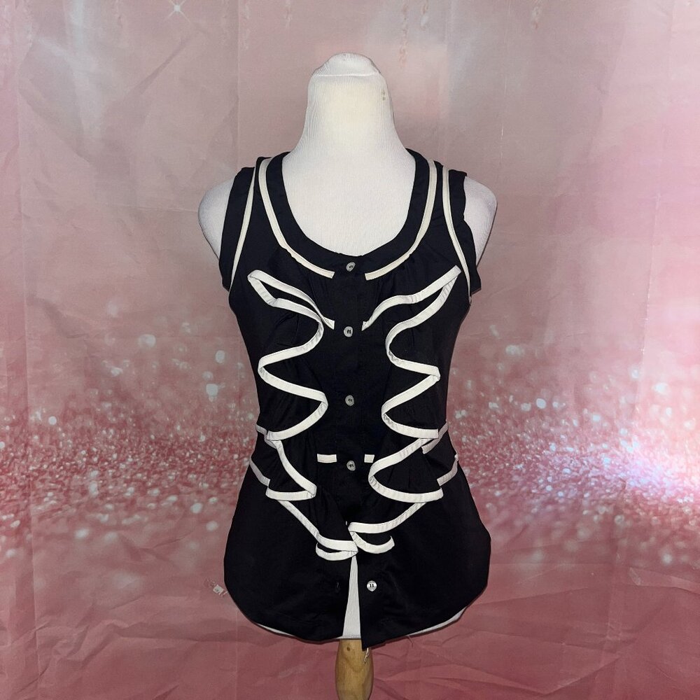 Susie Rose Black and White Ruffle Career/Work Top Size S